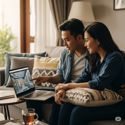 Orang sedang fokus melihat layar laptop